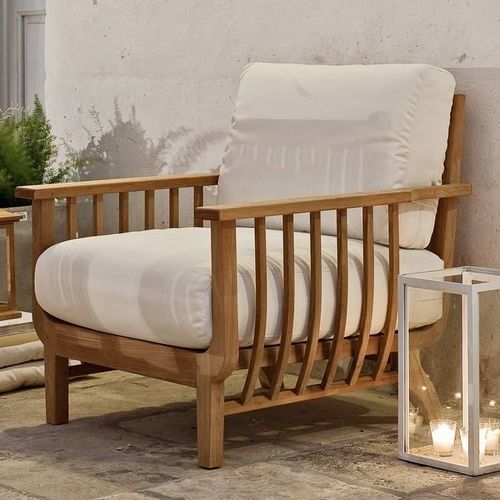 Poltrona classica - CHELSEA  - Unopiù - in tessuto acrilico / in teak / con cuscino rimovibile