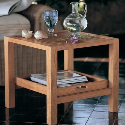 Tavolino basso classico - Chelsea  - Unopiù - in teak / con supporto in teak / quadrato