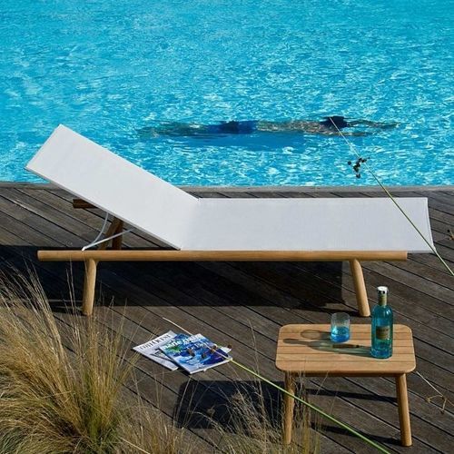 Lettino prendisole contemporaneo - PEVERO - Unopiù - in Textilene® / in teak / contract