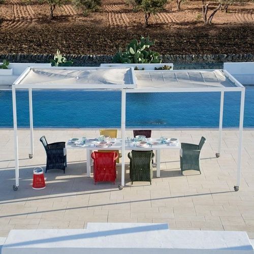 Pergola autoportante - SHIBUYA - Unopiù - in alluminio / con copertura in tela / con copertura scorrevole in tela PVC