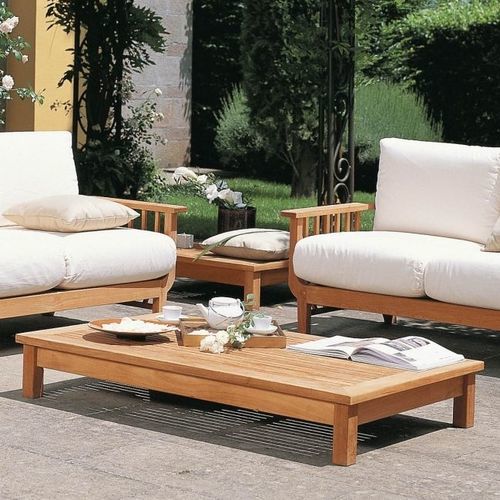 Tavolino basso classico - CHELSEA - Unopiù - in teak / con supporto in teak / rettangolare