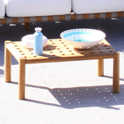 Tavolino basso contemporaneo - PEVERO - Unopiù - in teak / con supporto in teak / rettangolare