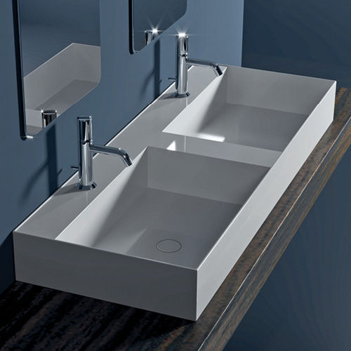 Lavabo da appoggio - BLOC - GEKIPS - in ceramica / doppio / rettangolare