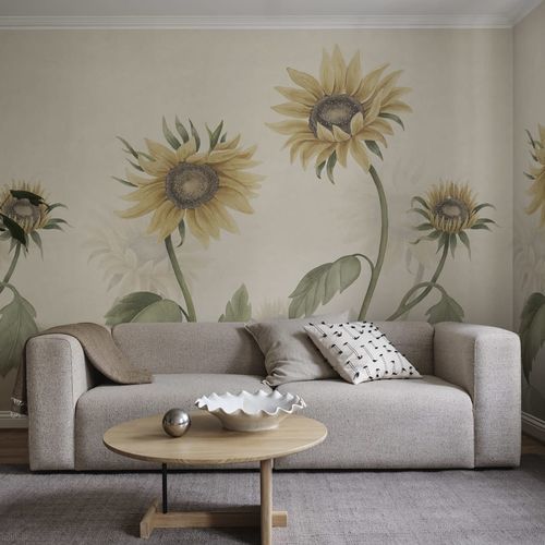 Carta da parati classica - Sunflowers - SAND BERG - con motivi floreali / panoramica / bianca