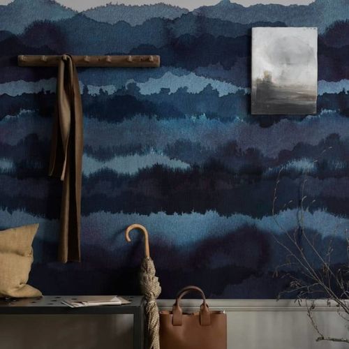 Carta da parati design originale - MIDNATT - SAND BERG - panoramica / blu / grigia