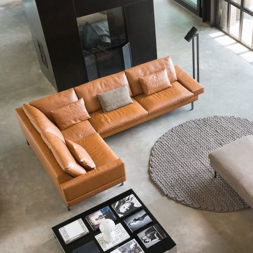 Divano d'angolo - TIGRA OPEN BASE - JORI - contemporaneo / in tessuto / in pelle