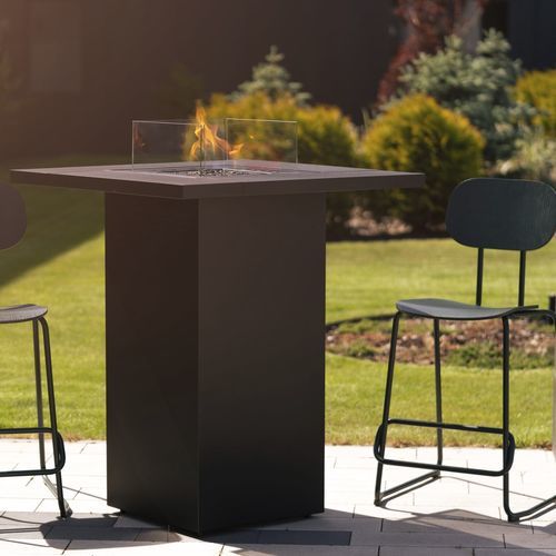 Tavolo alto contemporaneo - Square Table High - Planika - in acciaio galvanizzato / in vetro temprato / con supporto in acciaio