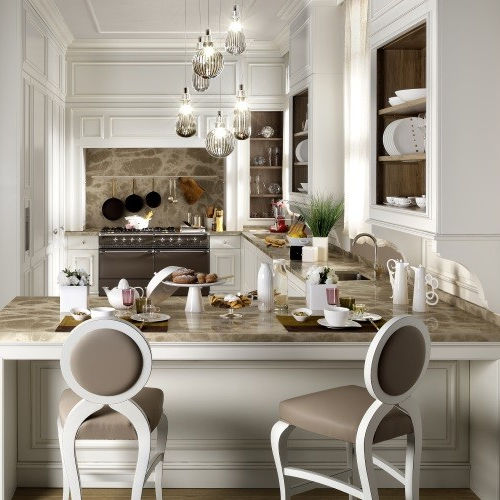 Cucina classica - FLORAL - L'OTTOCENTO - in legno laccato / a U / con impugnature