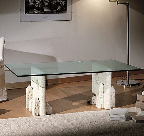 Tavolino basso contemporaneo - Carioca - stonebreakers - in vetro / con supporto in pietra / rettangolare