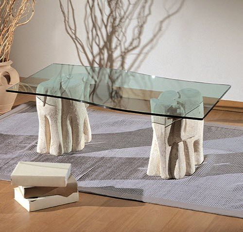 Tavolino basso contemporaneo - Elefantini - stonebreakers - in vetro / con supporto in pietra / rettangolare