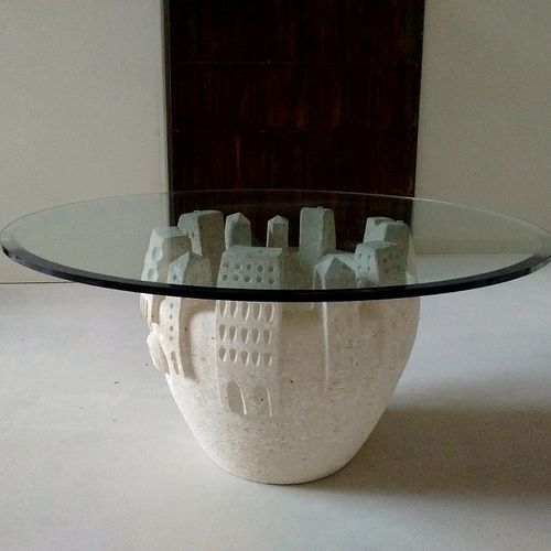 Tavolino basso contemporaneo - Gaia  - stonebreakers - in vetro / con supporto in pietra / rotondo
