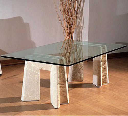 Tavolino basso contemporaneo - Riflesso - stonebreakers - in vetro / con supporto in pietra / rettangolare
