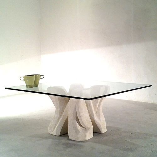 Tavolino basso contemporaneo - Dadà - stonebreakers - in vetro / con supporto in pietra / quadrato