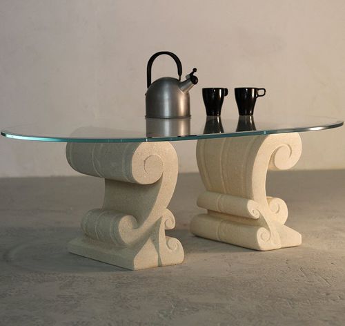 Tavolino basso contemporaneo - Eliseo  - stonebreakers - in vetro / con supporto in pietra / ovale
