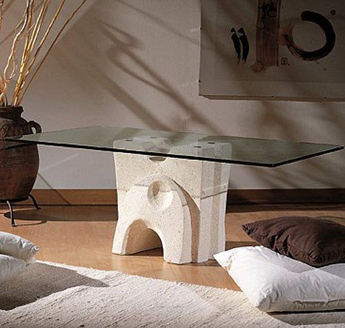 Tavolino basso contemporaneo - Pesceluna - stonebreakers - in vetro / con supporto in pietra / rettangolare