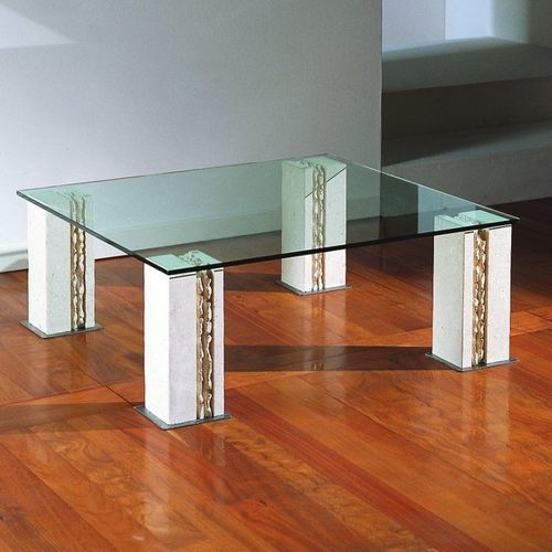 Tavolino basso contemporaneo - Tracce - stonebreakers - in vetro / con supporto in pietra / quadrato