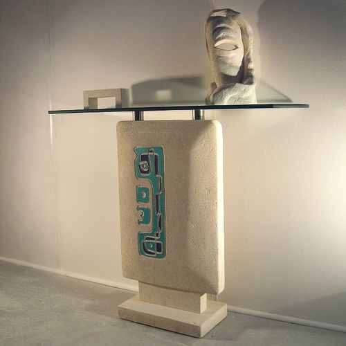 Consolle contemporanea - ’70 - stonebreakers - in vetro / con supporto in pietra / ovale