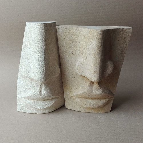 Scultura in pietra - Hermanos - stonebreakers - grigia / arte figurativa / contemporanea