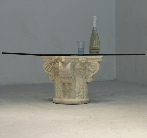 Tavolino basso contemporaneo - San Giorgio  - stonebreakers - in vetro / con supporto in pietra / quadrato