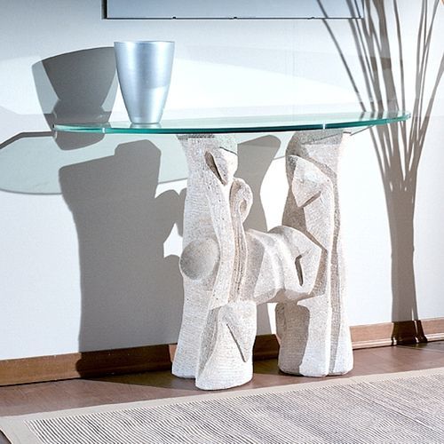 Consolle contemporanea - Magellano  - stonebreakers - in vetro / con supporto in pietra / ovale