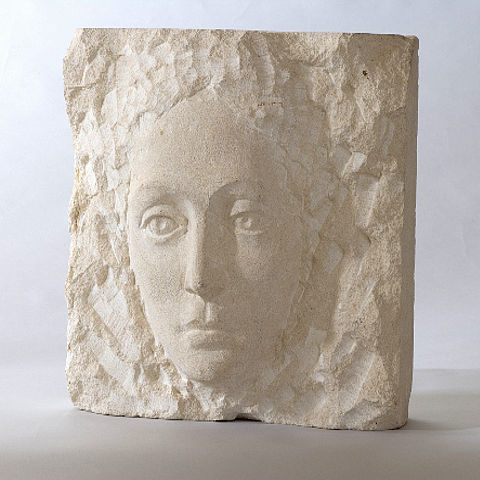 Scultura in pietra - Icaro - stonebreakers - fatta a mano / bianca / arte figurativa