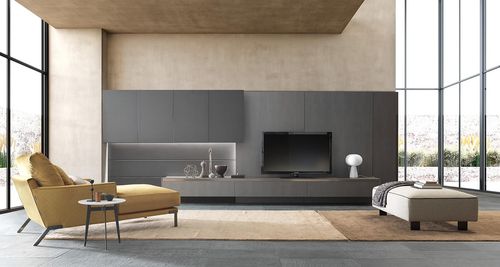 Parete attrezzata TV contemporaneo - SKILL - MODULNOVA - in legno / con ripiani / con cassetti