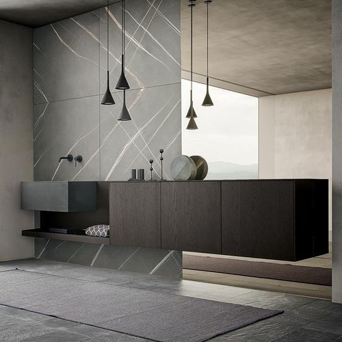 Mobile lavabo sospeso - MH6 - MODULNOVA - in legno / contemporaneo / 3 porte
