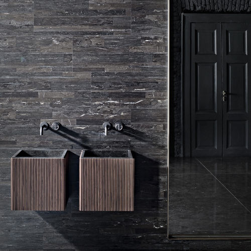 Lavabo sospeso - ADDA - Salvatori - in pietra naturale / in legno / con piano integrato