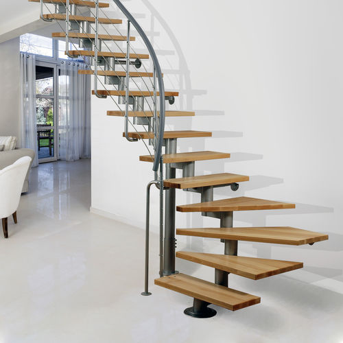 Scala a L - SEGMENT - Atrium - con gradini in legno / con struttura in acciaio inossidabile / contemporanea