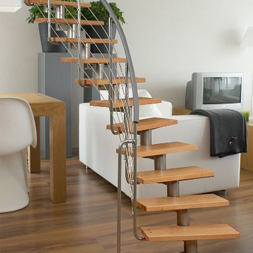 Scala dritta - DIXI - Atrium - curva / con gradini in legno / con struttura in acciaio inossidabile