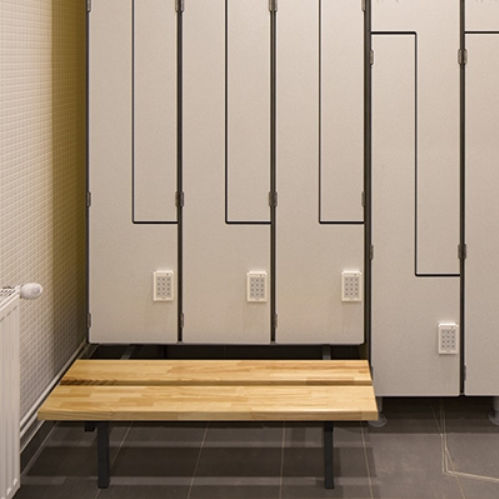 Panca per spogliatoio contemporanea - 228.11 - FRANCE EQUIPEMENT - in legno esotico / in PVC / senza schienale