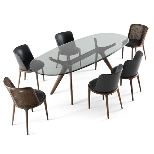 Tavolo da pranzo contemporaneo - STIV - BERTO - in vetro fumè / in marmo / con supporto in legno massiccio