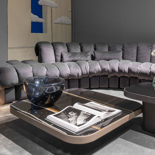 Tavolino basso contemporaneo - DS-3011 - de Sede AG - in vetro / in marmo / con supporto in cuoio
