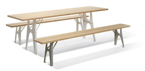 Set tavolo e panca contemporaneo - LUDWIG - Richard Lampert - in acciaio / in legno / da giardino