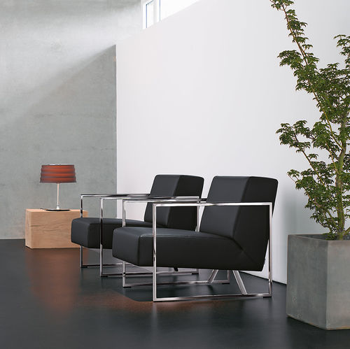 Poltrona contemporanea - SEN - Walter Knoll - in pelle / in acciaio / a slitta