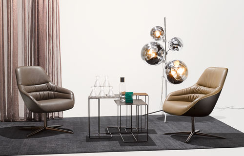 Poltrona contemporanea - KYO LOUNGE - Walter Knoll - in pelle / a orecchioni / beige