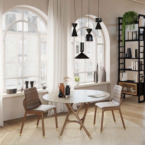 Tavolo contemporaneo - Joyce - MORELATO - in ceramica / con supporto in ottone / con supporto in frassino