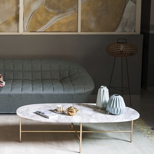 Tavolino basso contemporaneo - SOAP - Tacchini - in marmo / con supporto in metallo / ovale