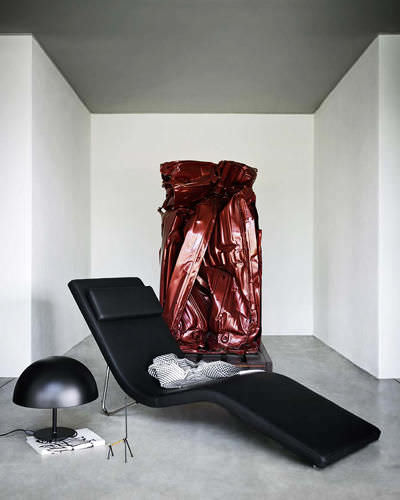 Chaise longue contemporanea - SLALOM - Tacchini - in tessuto / nera