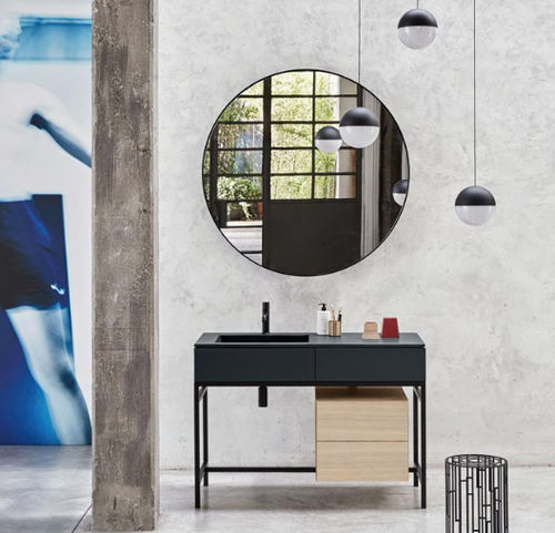 Mobile lavabo da appoggio - MILANO - BASALTO  MATT BLACK  ROVERE SBIANCATO - Ceramica Cielo - in legno / in ceramica / in acciaio laccato