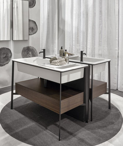 Mobile lavabo da appoggio - CATINO RETTANGOLARE - TALCO  MATT BLACK  EUCALIPTO - Ceramica Cielo - in legno / in ceramica / in metallo