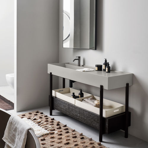 Mobile lavabo da appoggio - PLINIO - POMICE  ROVERE NERO - Ceramica Cielo - in legno / in ceramica / in metallo