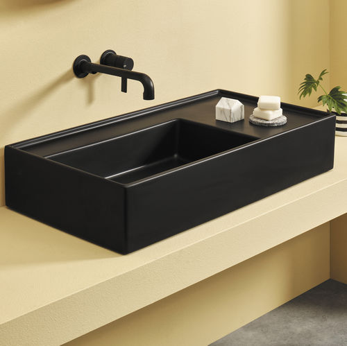 Lavabo da appoggio - PLINIO - LAVAGNA - Ceramica Cielo - in ceramica / con piano integrato / rettangolare