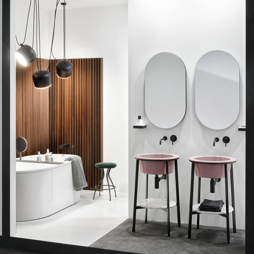 Mobile lavabo doppio - CATINO TONDO - CIPRIA  MATT BLACK  NERO MARQUINA - Ceramica Cielo - da appoggio / in ceramica / in metallo