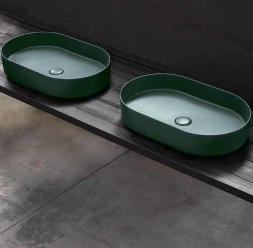 Lavabo da appoggio - SHUI COMFORT - MUSCHIO - Ceramica Cielo - in ceramica / doppio / ovale