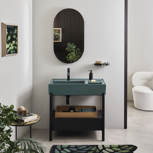 Mobile lavabo da appoggio - PLINIO DESIGN ANDREA PARISIO - GIUSEPPE PEZZANO - Ceramica Cielo - in legno / in ceramica / in metallo