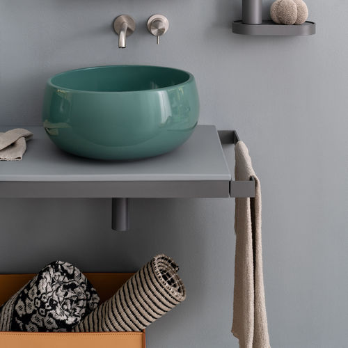 Piano lavabo doppio - MULTIPLO - SEMRALDO/BRINA - Ceramica Cielo - in ceramica / in acciaio verniciato / con portasalviette integrato