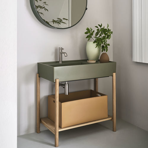 Mobile lavabo da appoggio - PLINIO 85 - AGAVE/ROVERE NATURALE - Ceramica Cielo - in legno / in ceramica / in metallo