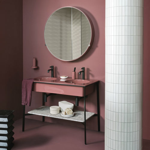 Mobile lavabo doppio - CATINO - CORALLO/BIANCO CARRARA - Ceramica Cielo - da appoggio / in legno laccato / in ceramica