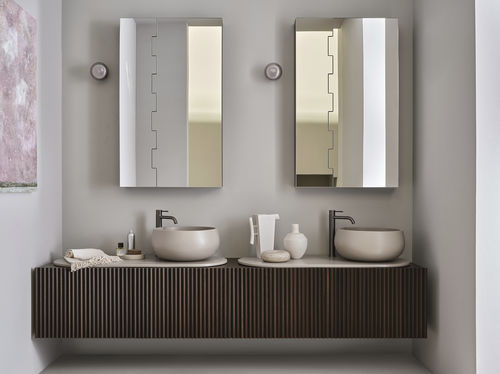 Mobile lavabo doppio - DELFO 226 - POMICE/EUCALIPTO - Ceramica Cielo - sospeso / in legno / in ceramica